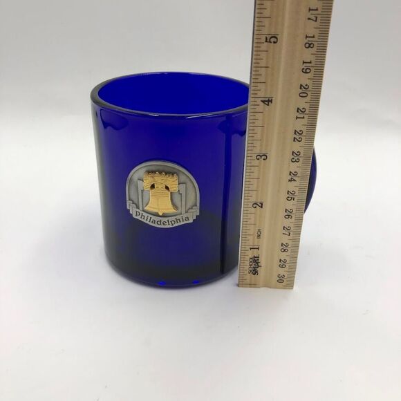 Cobalt Blue Glass Coffee Tea Mug Philadelphia Liberty Bell Tourist Souvenir - Picture 12 of 12